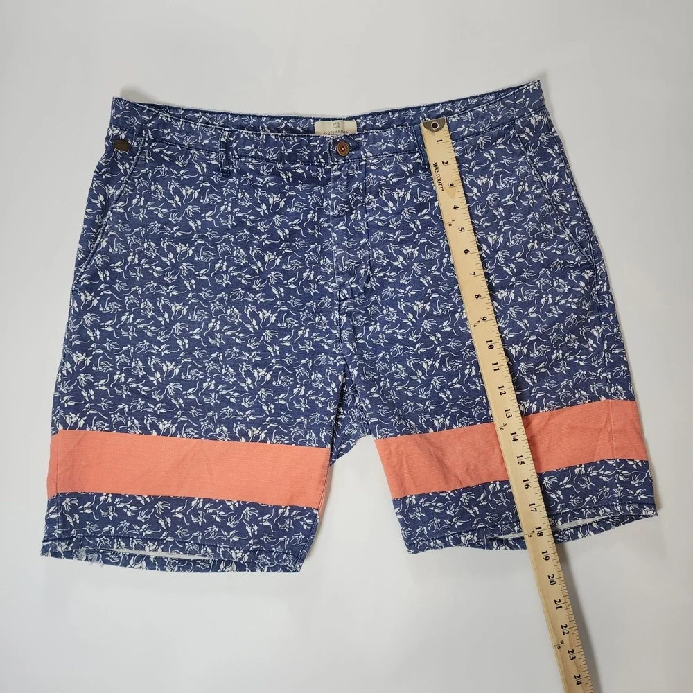 Scotch & Soda Shorts Mens 36 Brown Blue Orange Floral All Over Print Bermuda